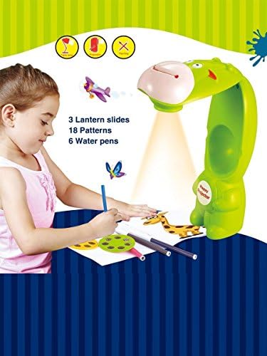 Madsbag Mini Projector Drawing Learning | 3 Lantern Slides | 21 Patterns | 6 Water Pens | 2-in-1 | Table Lamp | Projecting Creative Drawing Toy For Kids