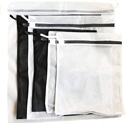 Chaowei Wash Bags, Delicates Mesh laundry Bags, Super Premium Quality Bra lingerie Protection Washing Drying Bag with Rust Proof Flow Zipper, Set of 6 (3 Medium &amp; 2 Large&amp;1 Extra Large )-Black &amp; White