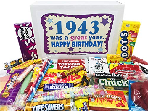 Woodstock Candy - 1943 77th Birthday Gift Box Nostalgic Retro Candy Mix from Childhood for 77 Year Old Man or Woman Born 1943 Jr