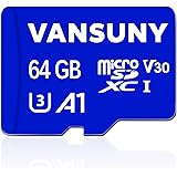 Vansuny Micro SD Card 64GB microSDXC Memory Card with SD Adapter A1 App Performance V30 4K Video Recording C10 U3 Micro SD fo