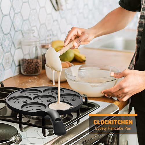 TERRIFI Nonstick Pancake Pan with 7 Smiling Face Cups - Crepe Pancake Maker for Kids
