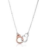 Vanbelle Sterling Silver Jewelry - Silver & Rose Gold Plated with 925 Stamp - Interlink Handcuff Pendant Necklace - Elegant Handcrafted Necklace for Women - Chain 16" Long + 2" Extender