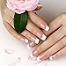 ArtPlus 24pcs Silver Stripe Elegant Touch French Manicure False Nails with Glue Full Cover Long Length Fake Nails Art