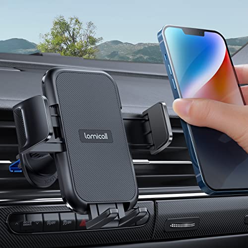Lamicall Car Phone Holder Vent - [Thick Cases Friendly] Wider Clamp & Metal Hook, Phone Holders for Your Car Mount Automobile Hands Free Cradle Air Vent for iPhone 17 16 15 14 Pro Max All Smartphone