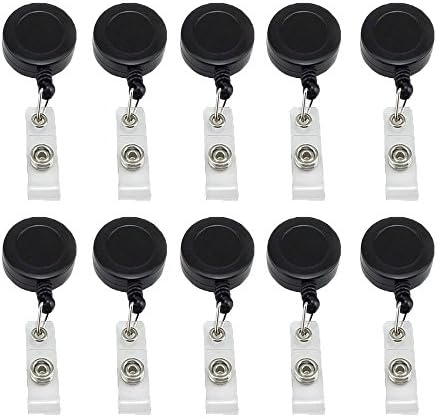 GocomcomHonbay 10 Pcs of Retractable Reels with Metal Belt Clip, Premium Carabiner Badge Holder Reels Badge Strap for ID Badge Holders Key Cards (Black)