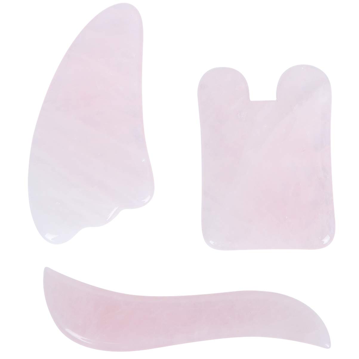 Lurrose 3pcs Natural Pink Rose Quartz Gua Sha Scrapping Board Face and Body Massager Piece Skin Care Tools