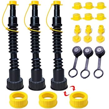 ORANDESIGNE Flexible Gas Can Spouts Replacement and Vents Kit Ultra Long Fuel Tank Nozzle with Filter Screen 2 Collar Screw Cap for Pre 2009 Plastic Gas Can Kerosene Water Jug 1 2 5 Gallon Pack of 3