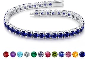 Iefil Christmas Gifts for Women - Size 6.5" - 7" Sterling Silver Tennis Birthstone Bracelet, Anniversary Birthday Gifts for Women