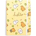 Milkmochabear Hello Notebook - Lined Hardcover Journal Notebook, 100 Pages, 5.75 inches x 8.25 inches, Ribbon Bookmark, Elastic Closure Band, For Daily Writing, School, Home and Office