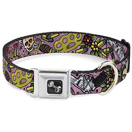 Buckle-Down Seatbelt Buckle Dog Collar - Born to Raise Hell Pink - 1.5" Wide -…