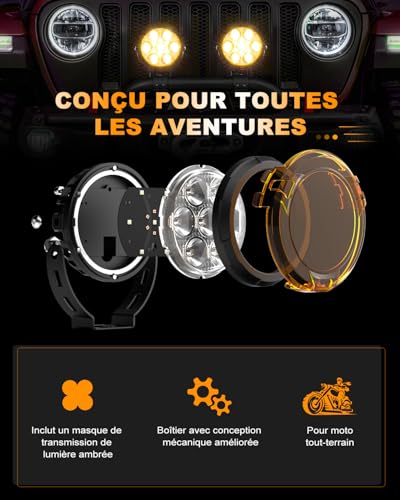 CO LIGHT Additional Lights for Motorcycle LED, 140W/2PCS Motorcycle Fog Lights Strobe Headlight Kit Removable Amber Hood Brackets and Wiring Universal for ADV Moto R 1250GS