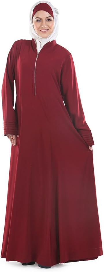 Momin LibasAaminah Front Open Zipper Maroon Long Dress Abaya & Burkha-Smaill