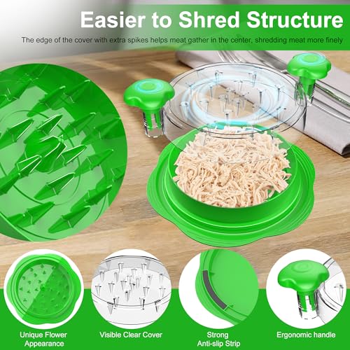 Large Chicken Shredder with Brush and Fork, Visible Meat Shredder Machine, Strong Non-Slip Strip, Ergonomic Handle, BPA Free, Suitable for Pork, Beef and Chicken (Green)