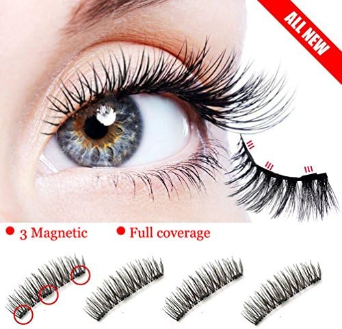 Magnetic Eyelashes, Premium Quality Triple Magnetic False Eyelashes Set for Natural Look , 3D Reusable Fake Lashes,No Glue (3 Magnets 1 Pair / 4 Pieces)