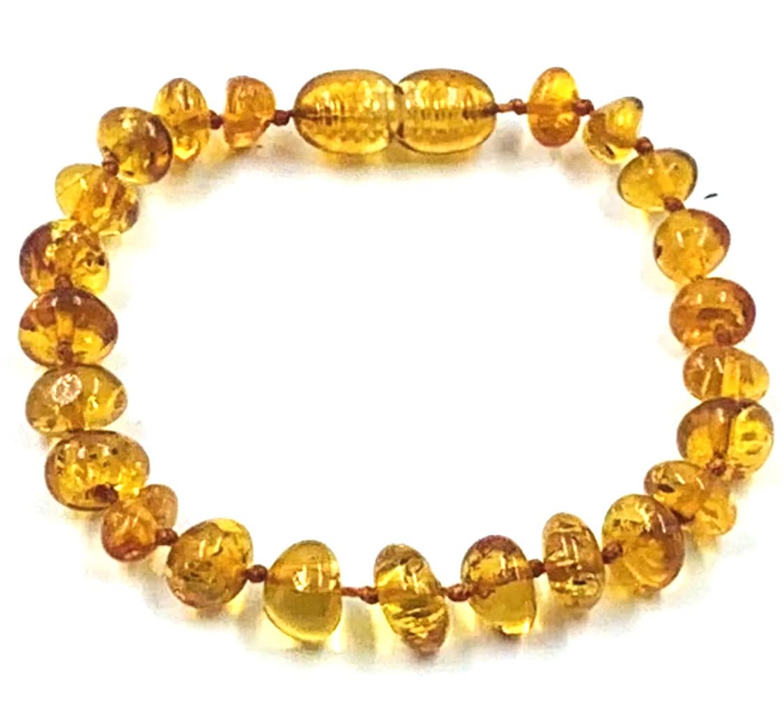 Natural Baltic Amber Bracelet/Anklet- Handmade Genuine Cognac Amber Beads - Knotted Between Beads 14cm
