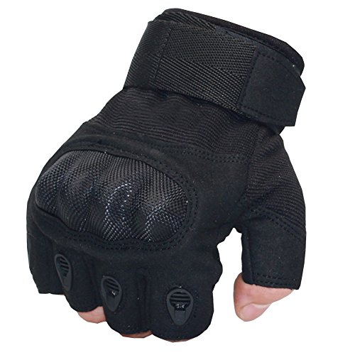 Nachvorn Men's Tactical Military Rubber Hard Knuckle Outdoor Gloves for Camping Cycling Motorcycle Hiking Powersports Airsoft Paintballg,Fingerless,Black-XL - Thumbnail 7