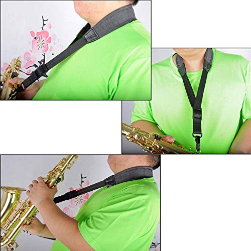 Gold Happy Saxophone Neck Strap with Comfortable Soft-Padded, Adjustable Harness Belt and Metal Hook for Tenor Alto Sax and Clarinets Obo