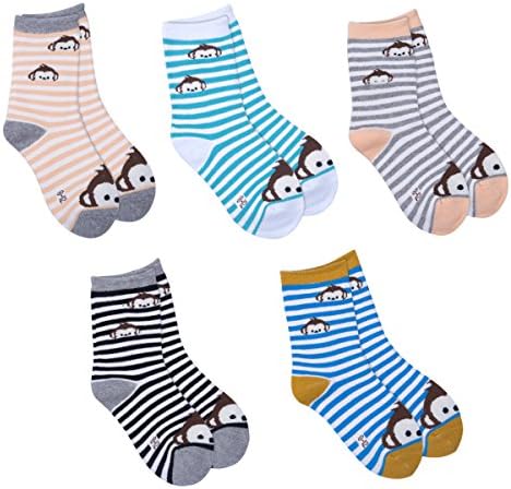 Haley Clothes Boys Girls Stripes Design Winter Thick Slipper Socks (5 Pairs) (Size S, fits for 3y-6y)