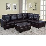 Chocolate 3-Piece Faux Leather Right-Facing Sectional Sofa Set with Storage Ottoman,2 Square Pillows