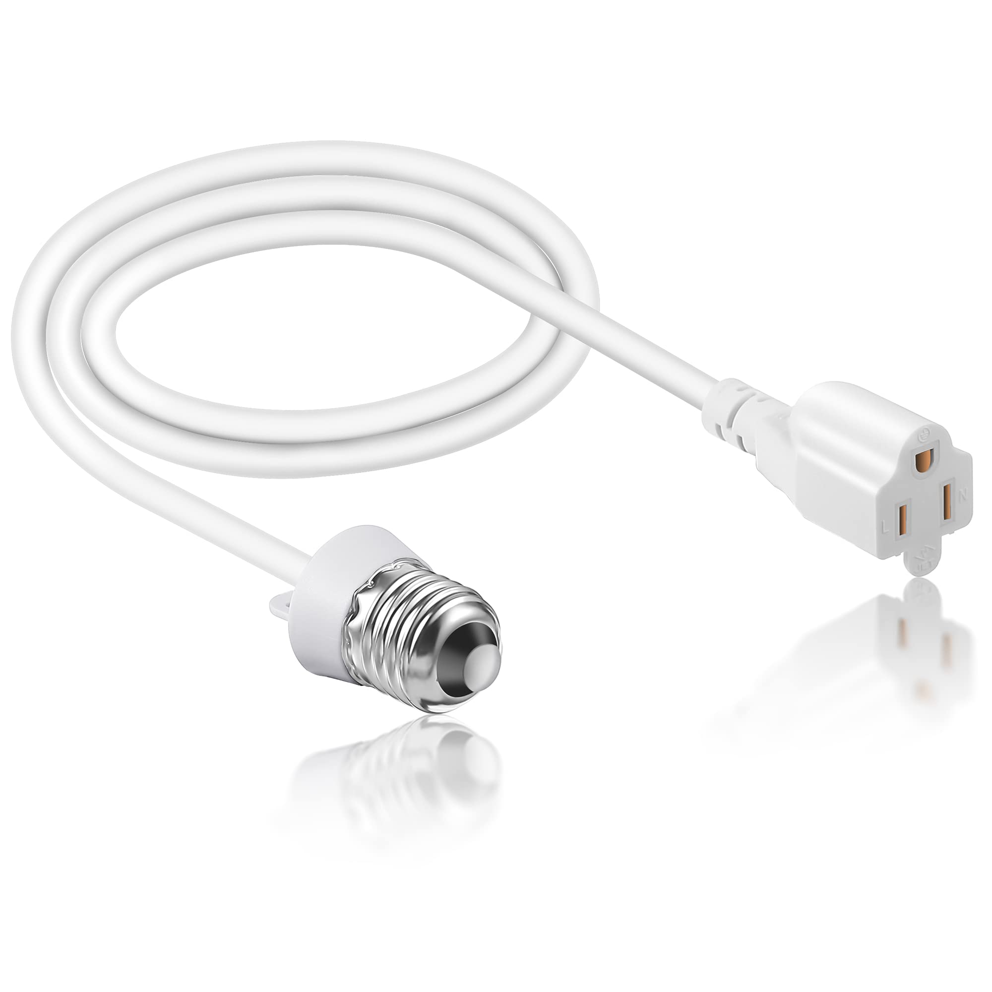 Photo 1 of 3 Outlet Light Socket Adapter, Convert E26/E27 Bulb Socket to 3 Prong Outlet with Extension Cord, Flexible Light Bulb Plug Converter Suitable for Indoor Outdoor Porch Garage Patio Use(White,1 Pcs)