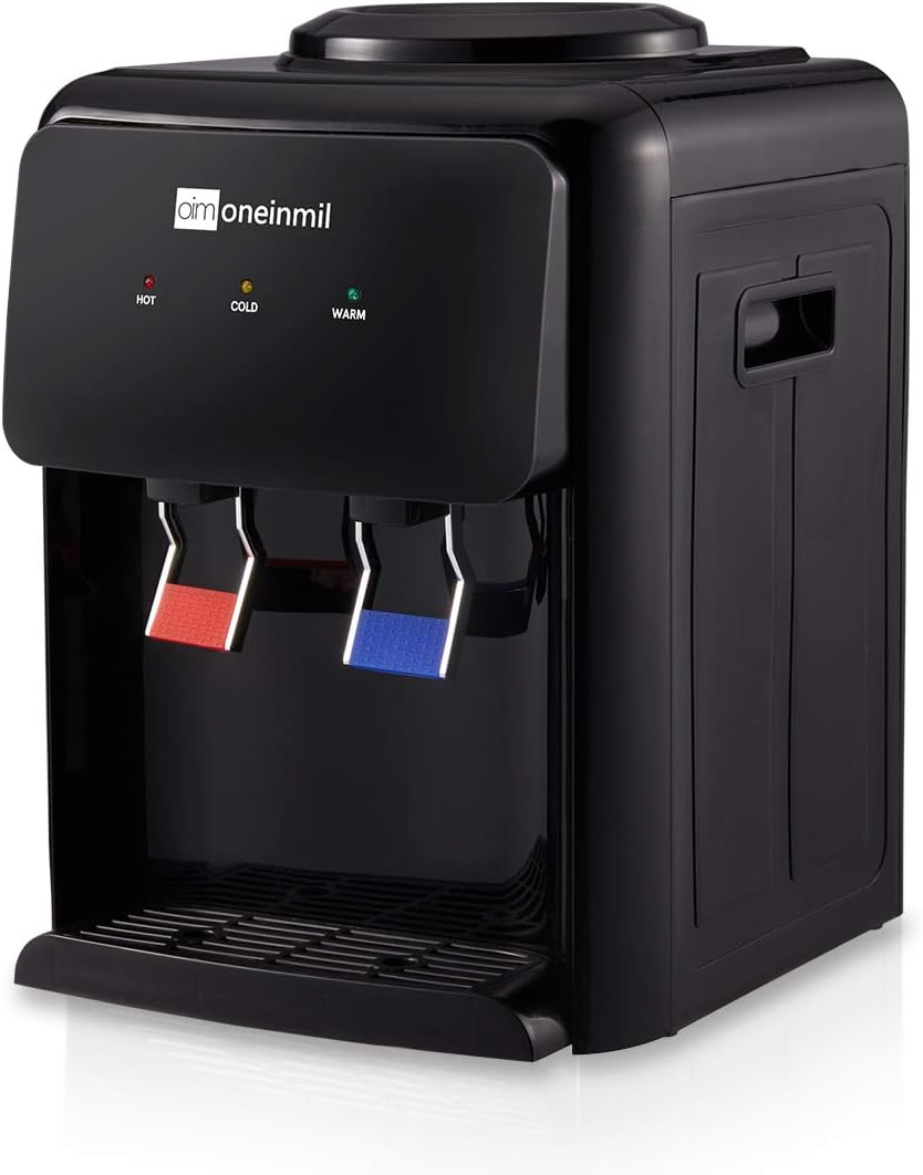 Oneinmil Countertop Water Cooler Dispenser 2-5 Gallon 3 Temperatures Top Reservoir Loading Hot Cold (59℉) Room Temperature, White