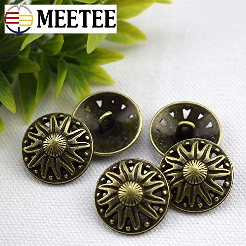 Maslin 10pcs 21mm Metal Retro Flower Sewing Button Antique Bronze Hollow Out Decorative Button Overcoat Accessories E4-18 - (Color: Brass, Size: 21mm)