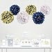 Andaz Press Hanging Tissue Paper Pom Poms Party Decor Trio Kit with Free Party Sign, Gold, Navy Blue, White, 6-Pack, for Nautical Baby Bridal Wedding Shower Decorations