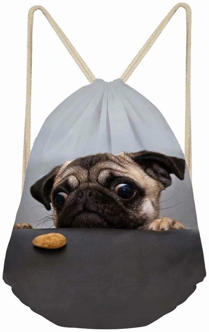 Coloranimal Pug Dog Drawstring Bag Cute Animal Printed Sport String Shoulder Backpack Gym Sack Pack Athletic Yoga Shoes Fitness Rucksack Portable