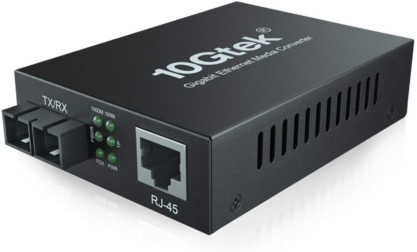 10Gtek Gigabit Ethernet Fiber Media Converter with a Built-in 1Gb Singlemode SC Transceiver, 10/100/1000M RJ45 to 1000Base-LX, up to 20km, with a British Power Adapter
