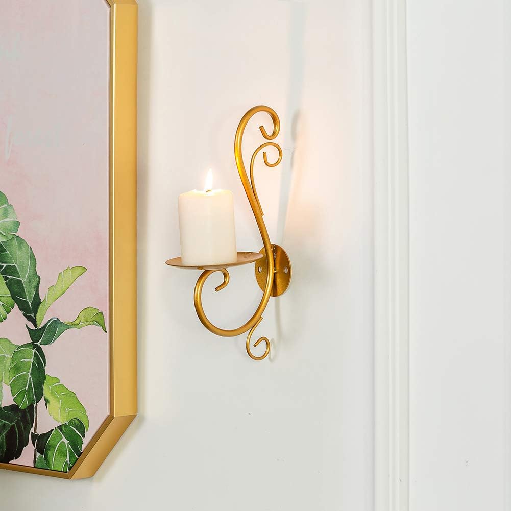 Sziqiqi Wall Candle Sconces Iron Vine Candleholder Wall Art Decoration Home Decoration Tealight Candle Stand Gold: Home & Kitchen