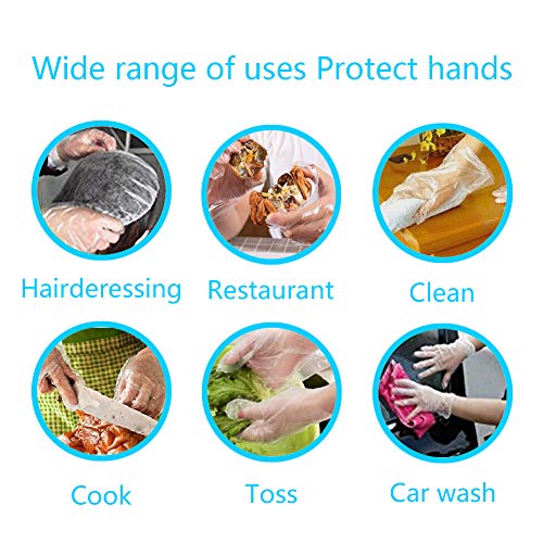 JINHEZO Disposable PE Gloves, Non-Sterile, Powder-Free, Smooth Touch, Food Service Grade, for Cleaning, Food Handling, hairdressing, party dining, car washing, etc, Large Size Clear (Pack of 500)