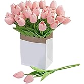 SEEK RARE 20PCS Tulips Artificial Flowers Faux Silk Tulip Stems Fake Flowers Bouquets for Vase Wedding Home Decoration Pink
