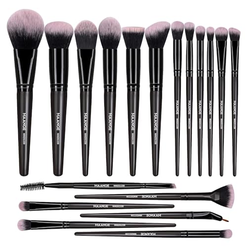 MAANGE 18 Pcs Premium Synthetic Make up Brushes Set Soft Foundation Powder Eyeliner Eye Shadow Makeup Brush Set Professional (Black)