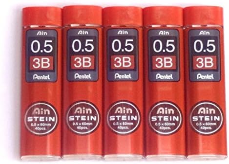 Pentel Ain Pencil Leads 0.5mm 3B, 40 Leads X 5 Pack/total 200 Leads (Japan Import) [Komainu-Dou Original Package]