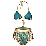 Fantastic Zone Women's African Tribal Metallic Cutout High Waist Bikini Sets Swimsuit