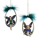 Kurt Adler 1 Set 2 Assorted Glittered Peacock Fairy in Egg Shell Christmas Ornaments