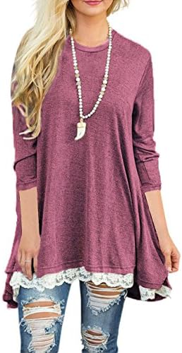 Sanifer Women's Lace 3/4 Sleeve Tunic Tops for Leggings Long Tunic Dress