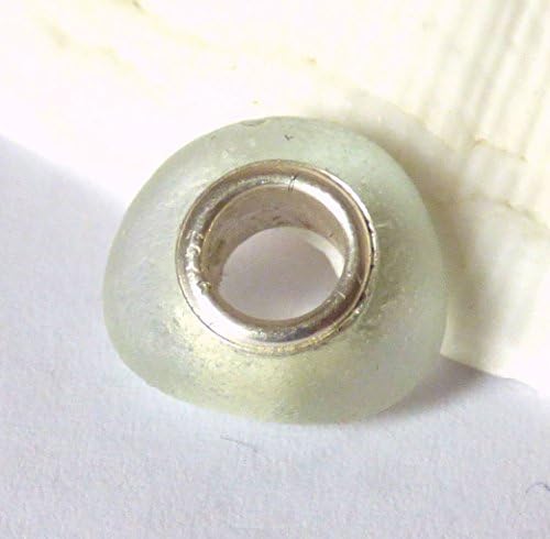 Gray Sea Glass Large Hole European Bead Charm with Sterling Silver Core - Fits most Snake Chain Collectable Charm Bracelets C170093