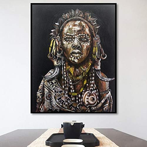 yhyxll Black African Woman Oil Painting on Canvas Posters and Prints Scandinavian Wall Art Picture for living room D 60X80cm