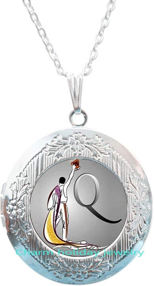 Charm holiday jewelry Queen Mercury Locket Necklace and Pendant Gifts for Queen Fans, Vinyl, Guitar Selection Music, British Rock Band-#249 : Clothing