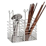 304 Stainless Steel Hanging 2 Compartments Mesh Utensil Drying Rack/ Chopsticks/Spoon/Fork/Knife Drainer Basket Flatware Storage Drainer (Square)