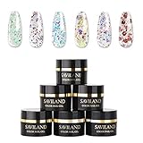 Saviland Builder Gel - Glitter Gel Nail Kit 6 Colors Nail Extension Gel Nail Enhancement Manicure Kit for Gel Polish Starter and Professional Nail Technician Gift Box Set