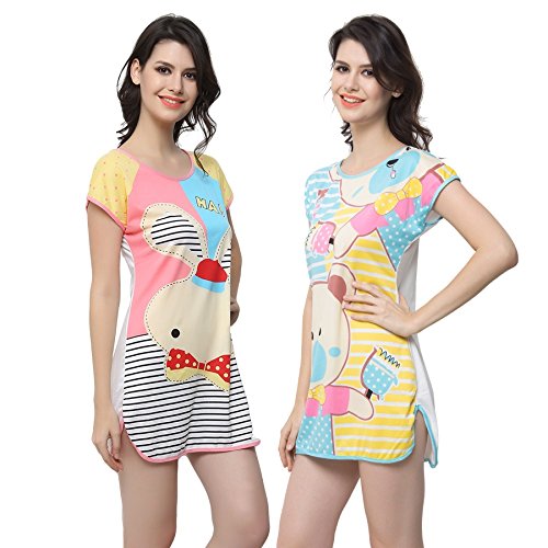 icw women's cotton nighties (multicolour, free size) - pack of 2