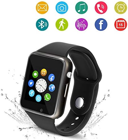 Bluetooth Smart Watch - Wzpiss Smartwatch Touch Screen Wrist Watch Camera/SIM Card Slot Compatible iOS iPhones Android Samsung Kids Women Men (Black)