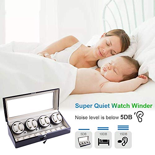 udgtee XTELARY Luxury 4 Motor Automatic Rotate Watch Winder 8+9 Leather Storage Display Case Box (R4892EB)