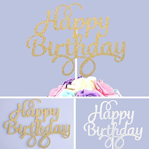 USFEEL Happy Birthday Cake Topper, Gold