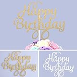 2 Pack Gold and Silver Happy Birthday Cake Topper Glitter Party Event Decorations
