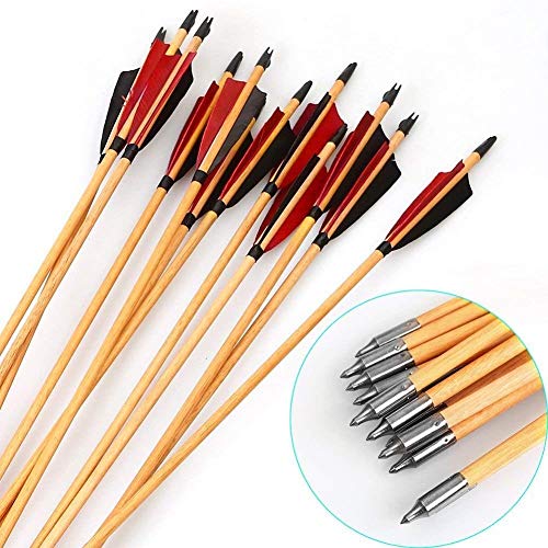 VERY100 32 Inch Handmade Traditional Wood Arrows Turkey Feather Hunting Recurve Longbow Compound Bow 12pcs - Thumbnail 3