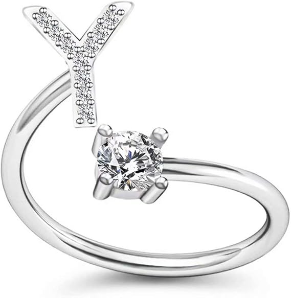 Amazon Liroyal オープンアジャスタブルリング 1個スライバー 女性の指輪 英語のアルファベットリング Majusculeアルファベットリング アルファベットダイヤモンドリング 女性用ギフト 女の子 女性用ジュエリー 女の子 Letter Y ジュエリー 通販