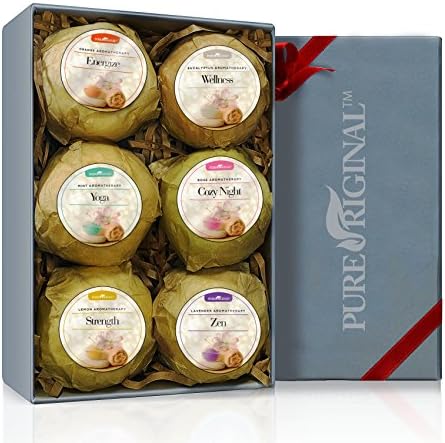 Pure Original Bath Bombs Holiday Gift Set -Ultra Plush Essential Oil Handmade Spa Bomb Fizzies - Organic &amp; Natural Ingredients &amp; Shea Butter for Moisturizing Dry Skin - Relaxation In a Box!